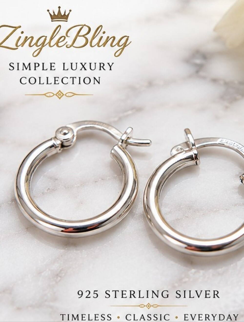 925 Italy Sterling Silver Small Hoop Earrings Classic Polished Minimalist Light